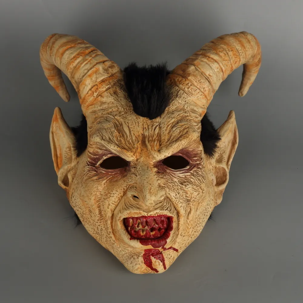 Scary mask demon devil Lucifer Horn latex Masks Halloween movie cosplay decoration Festival Party Supply props Adults Horrible (40)