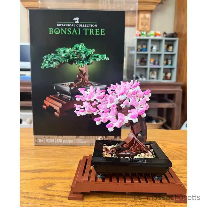 Bloki Bonsai Tree Flower Bukiet Pertekual 3D Build Block Zestaw Model Dekoracja Dekoracja Postanoby zabawka dziecięca prezent R230814