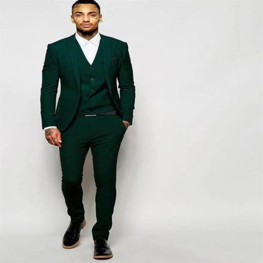 Dostosuj projekt Dark Green Men Wedding Tuxedos Peak Lapel Side Vent Groom Tuxedos Men WeddingdinnerDarty DressJacketPantstie68320249J