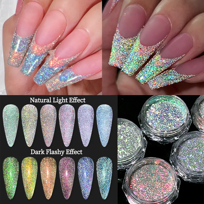 3 Layer Color Thermal Nail Reflective Glitter Powder Art Sparkle Pigment  Crystal