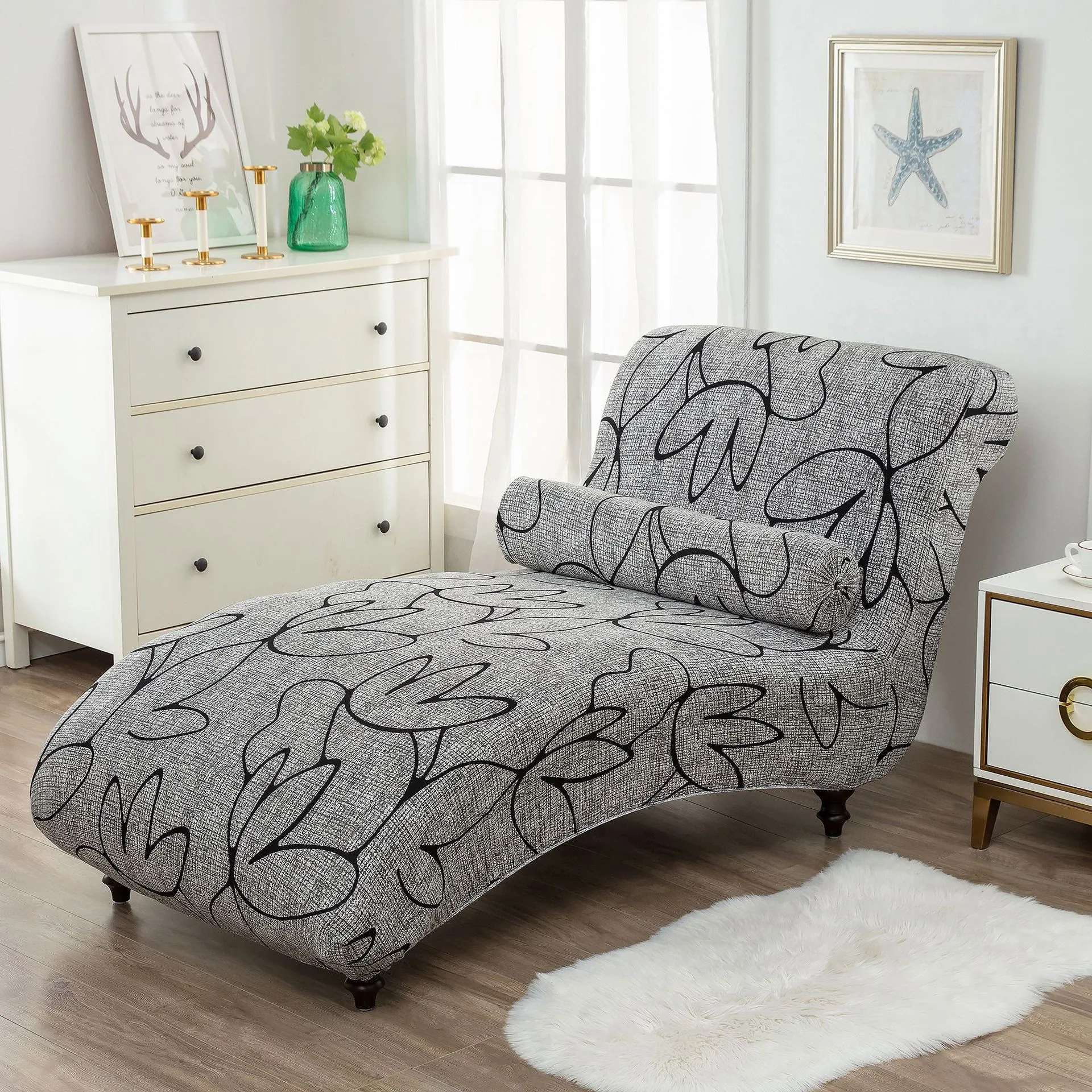 Armless Chaise Longue Sandalye Kapak Streç koltuk Slipcover Accent Sofa Kapağı Çıkarılabilir yatıştırılabilir kapaklar Yuvarlak Yastık Kılıfı içerir