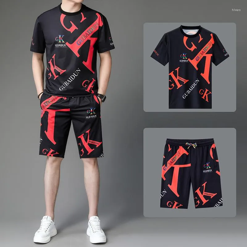 Erkek Trailtsits 2023 Yaz Marka Menswear Set Spor Giyim Nefes Alabilir Ter Emici Kısa Kollu Sokak Şortu 2PK Moda