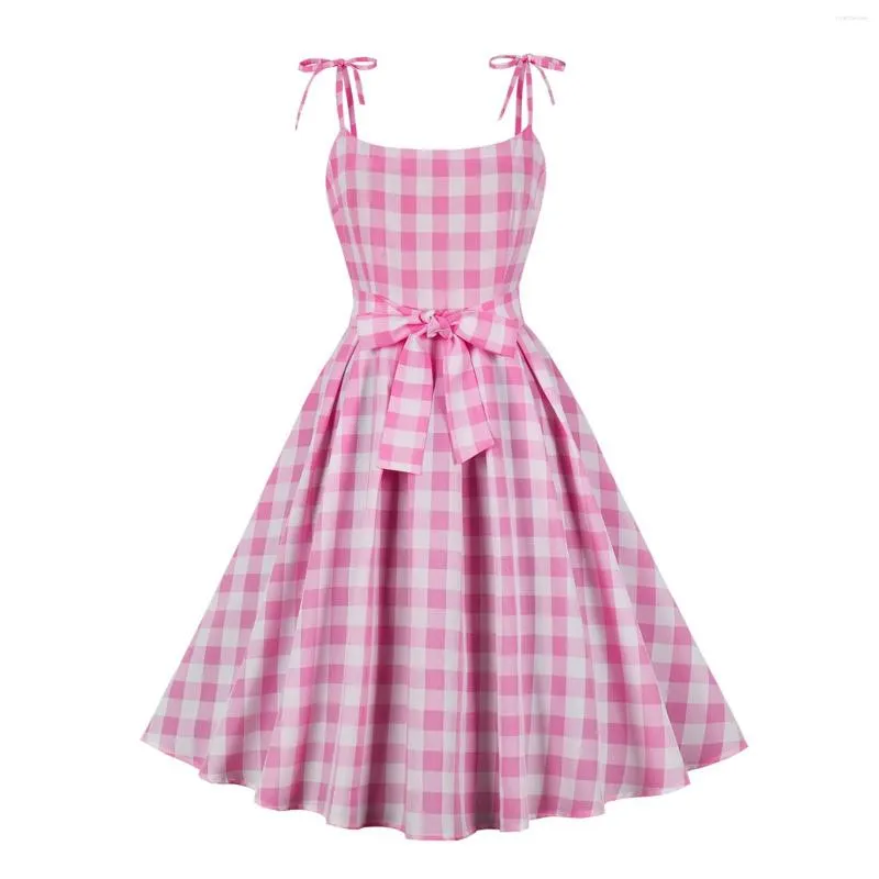 Casual Dresses Women's 1950s Rockabilly Dress Sleeveless Vintage Cocktail Checked Teen Striped For Women