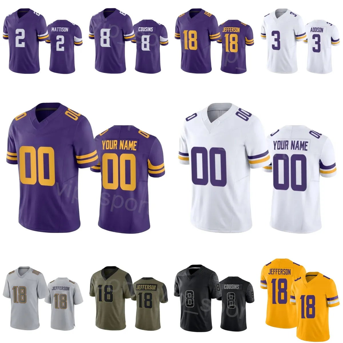 Fútbol personalizado 18 Justin Jefferson Jersey 32 Ty Chandler 3 Addison 8 Kirk Cousins ​​2 Alexander Mattison 5 Jalen Reagor 22 Harrison Smith Mangua Mujer Juventud Juventud