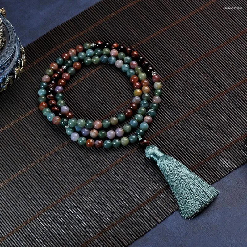 Hänge halsband japamala 108 halsband Tassel Beaded Kvinna och manlig för att läka meditation Tigereye Agate Natural Stone