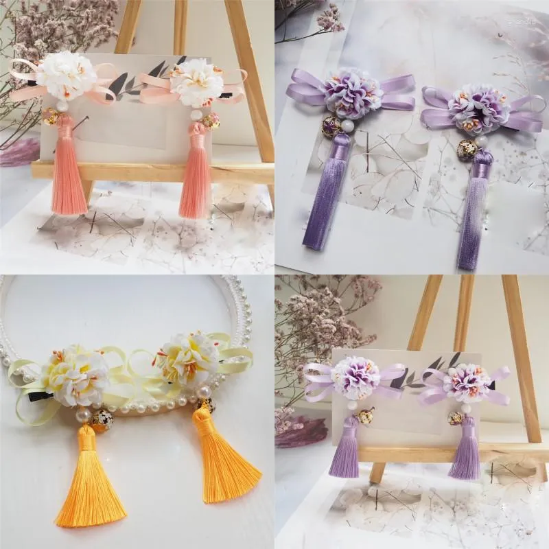 Hair Accessories Ancient Style Flower Bowknot Tassel Headdress Children's Clip Hanfu Hairpin Retro Decor Girl Gift 1 Pair