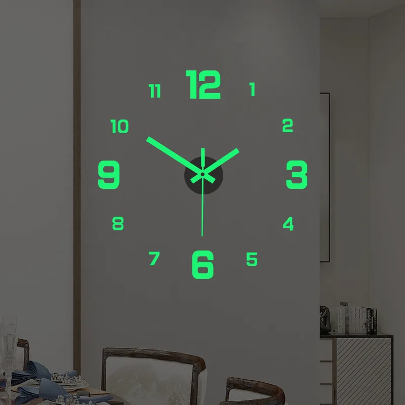 Wall Clocks Wall Clock Simple Luminous Digital Clock European Style DIY Silent Wall Clock Study Living Room Punch-Free Wall Sticker Clock 230814