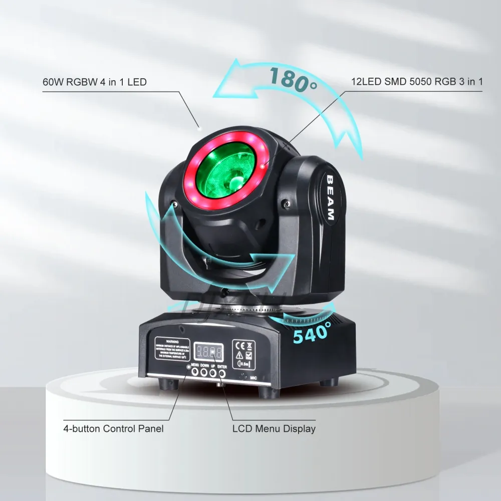 Mini Moving Head LED 60W Strahlbühnenbeleuchtung mit SMD5050 RGB 3in1 Halo Super Bright Strobe Spot Bar DMX -Steuerung