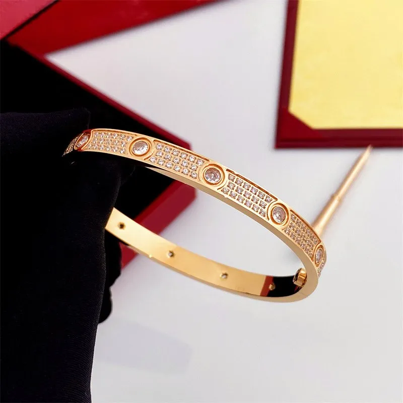 High quality designer vacuum plated bracelet with three rows of diamonds and ten main diamonds. Exquisite and luxurious birthday gift for both men and women's parties