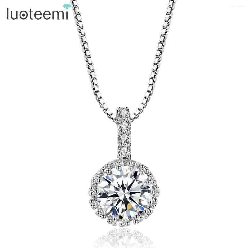 Подвесные ожерелья Luoteemi Charm Luxury Cz круглый белый золотой колям