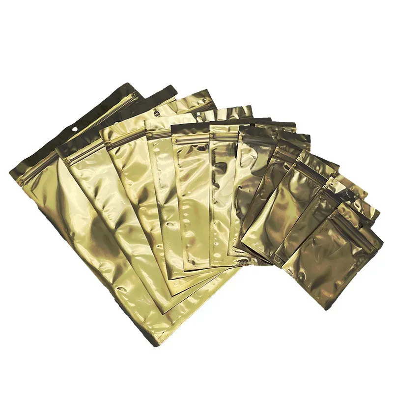 Small Big Sizes Gold Golden Self Seal Bags Clear Front for Zip Resealable Plastic Retail Packaging Bags Zipper Lock Mylar Bag Package Pouch