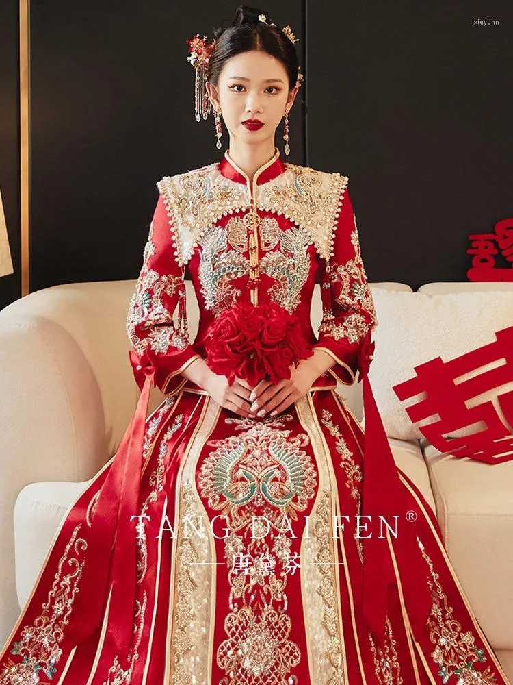 open lace back dress Scarlet Promise  Luxury Modern Red Bridal Qipao Red [Back Adjustable Strap Model] / S