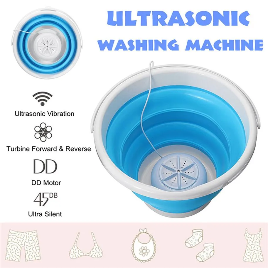 Mini ultrasonic Turbine Washing Machine pliable seau de seau de linge USB Nettoyant pour les dortoirs de maison Travel rapide Clean2425