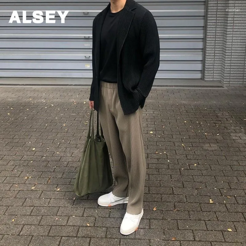 Męskie spodnie Alsey Miyake plisowane y2k jesienne zimowe poczucie luźnego koloru elastyczne elastyczne proste spodni męskie ubranie