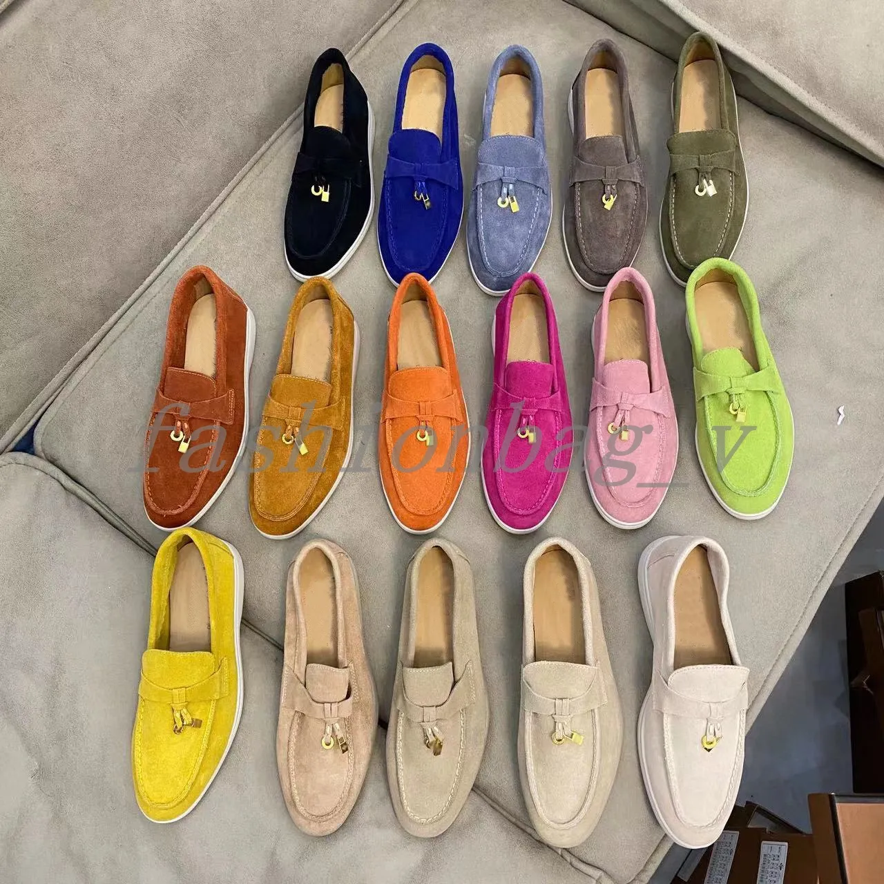 المصمم من جلد الغزال LP LP Laiders Men Women Summer Charms Walk Fashion Flats Slip on Sleign Buckle Bugles Sigledised Shoes