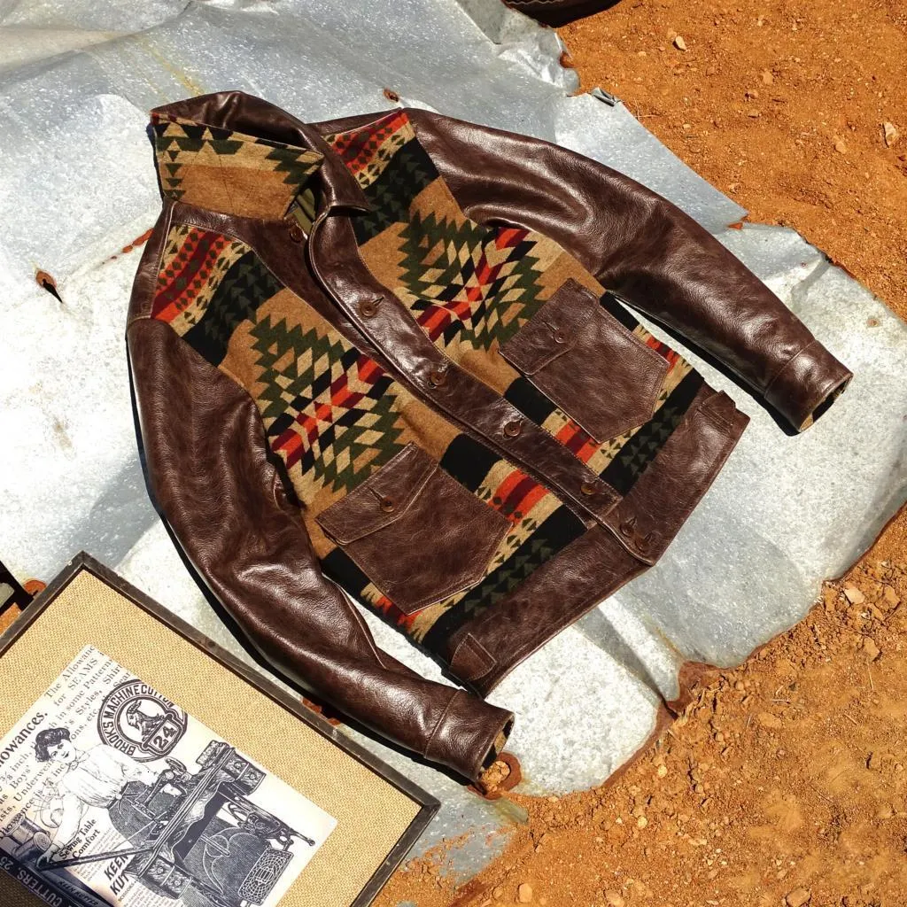 Męskie kurtki Navajo Totem Batiks Odbarwienie importowane Cowhide 230814