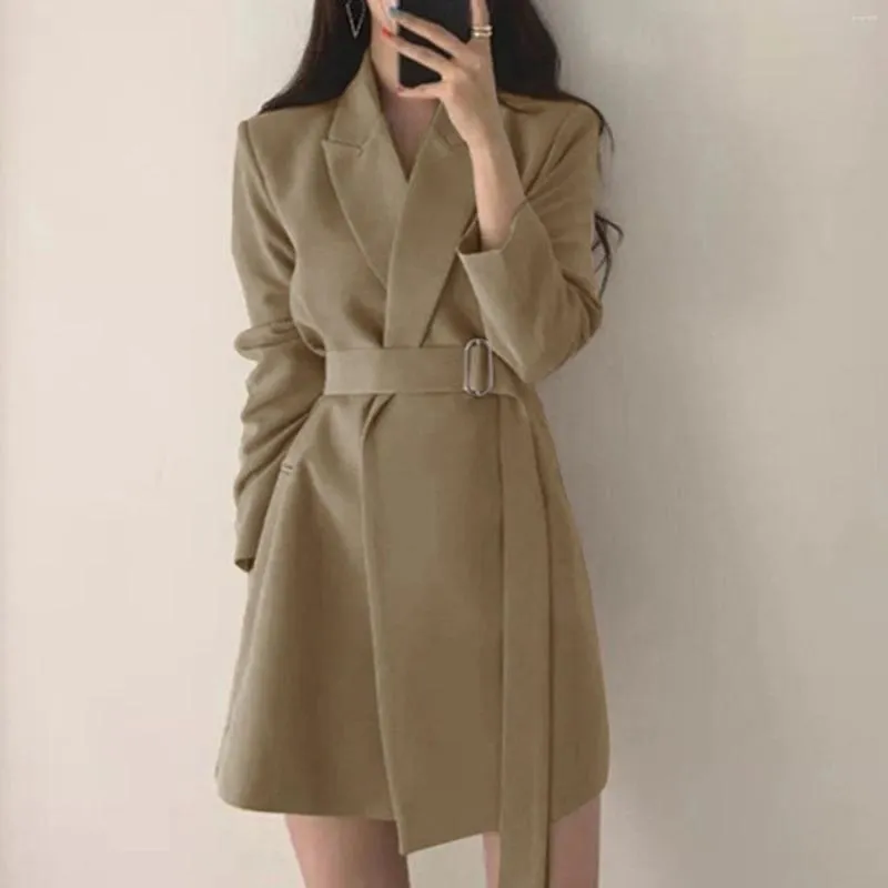 Women's Trench Coats Tailored Collar Solid Color Relaxed And Casual Long Sleeved Mid Pack Able Rain Jacket