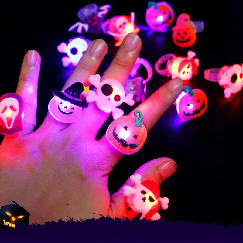 LED Light Halloween Ring Glowing Pumpkin Ghost Skull Rings Halloween Party Decoration for Home Kids Gift