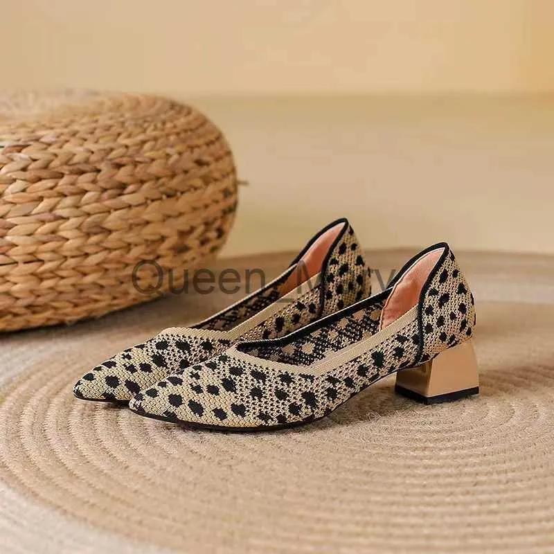 Dress Shoes Women's highheeled shoes with pointed square thick heel knitted fashionable breathable antislip beautiful color 2023 spring su J230815