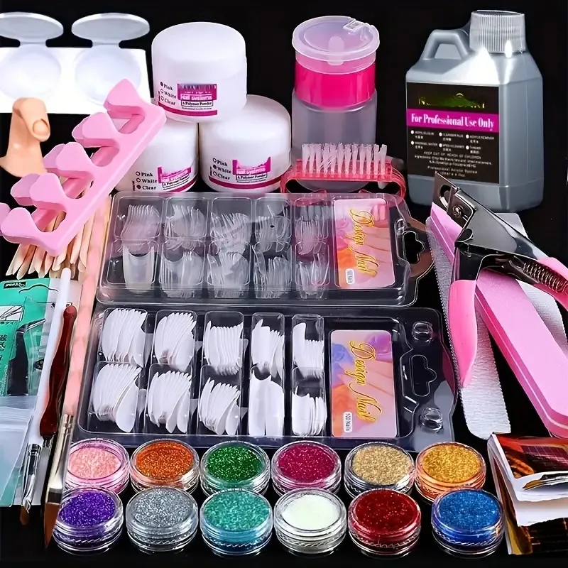 Acryl nagelkit, poeder nagelvloeistofset, nagelborstel kristal polymeer gesneden nail art kit, complete manicure set