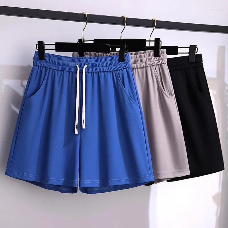 Shorts femininos 100/150kg mais grandes roupas femininas calças retas mostram fino cintura alta na cintura solta seda 5xl6xl7xl