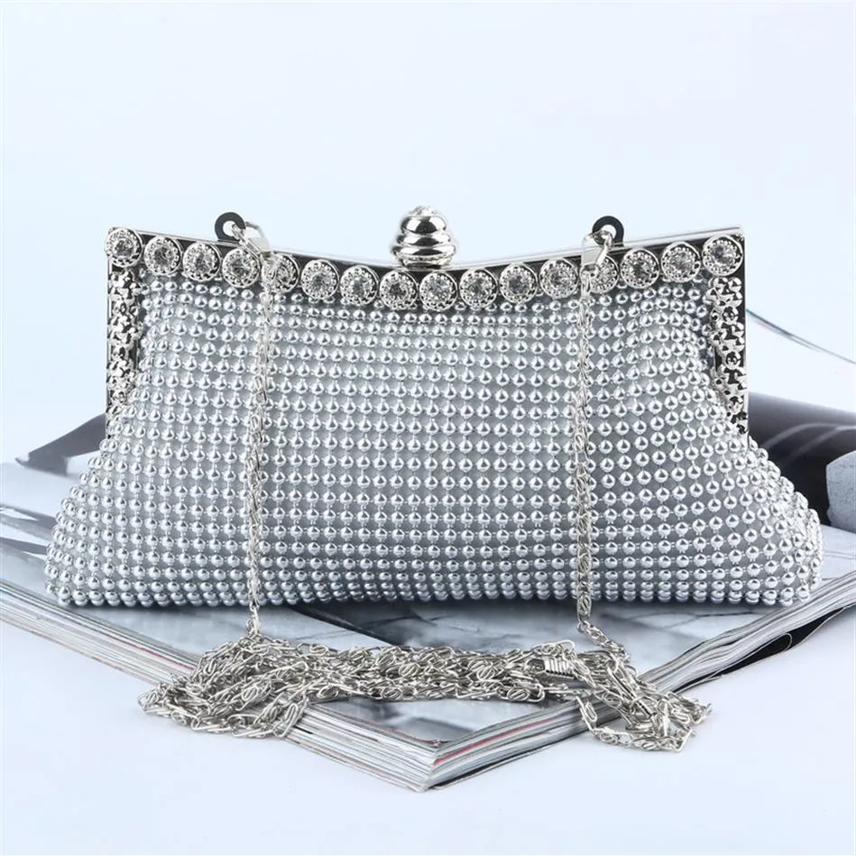 Kvällspåsar Guldkoppling Bag Glitter Bead Designer Elegant Woman Party Bags Vintage Fashion Bridal Purse Silver Handbag 230106303a