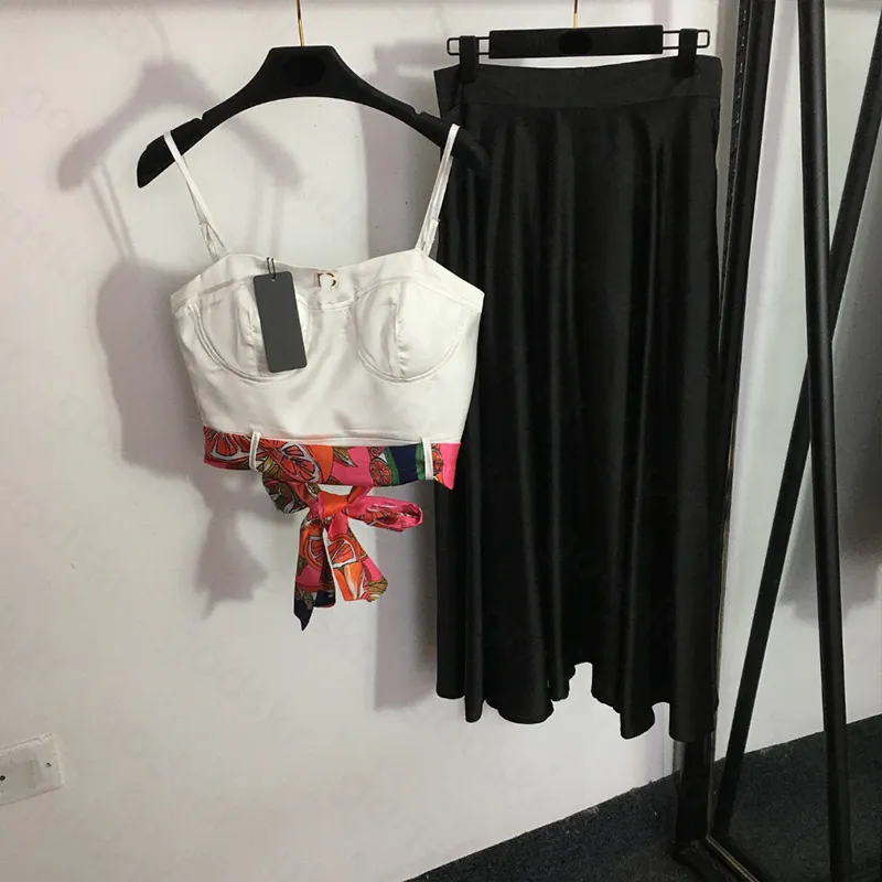 Sexy Women Vest Skirt Print Camisole Long Loose Skirt Skintight Blouse Short Crop Tops High Waist Skirt Casual Set