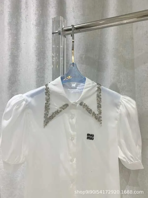 Women's Blouses Shirts Designer Nieuwe polo kraag kralen water diamant decoratieve bubbel shirt met korte mouwen met perfect rechterhoek schoudereffect