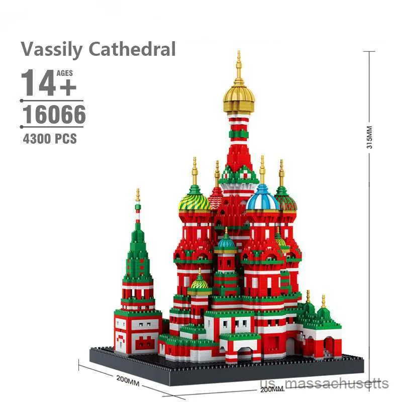 Blocks City Architecture estátua Big Tower Micro Building Block Par Moscou London Cathedral Diamond Construction Toy R230814
