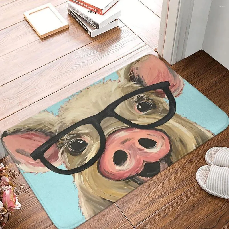 Tappeti cucina tappeto non slittata maiale carino con bicchieri arte per camera da letto portatore di ingresso tappeto per decorazioni per pavimento per porte