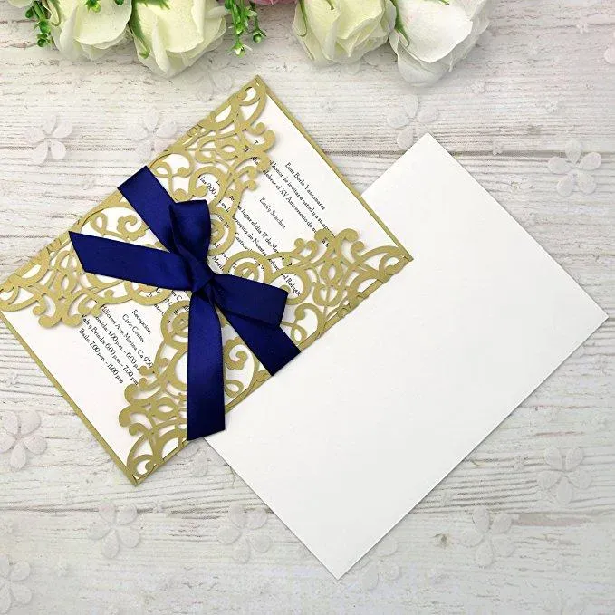 New Elegant Laser Cut Invitations Cards With Ribbons For Wedding Bridal Shower Engagement Birthday Graduation Invites Wedding Invitations