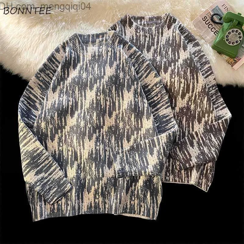 Herentruien O-Neck Tie Dye Borde Hip Hip Hip Design Gepersonaliseerd Gebreide Jeugd Fashion Japan Vintage knappe straattrui Dagelijks Z230814