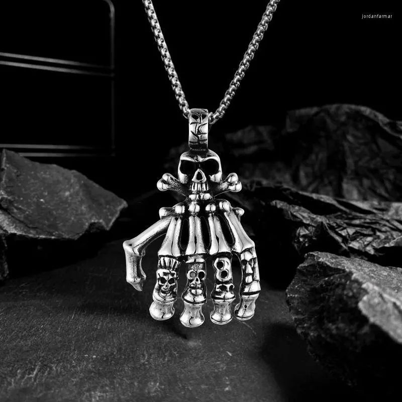 Colares de pingentes de colar de colar no colar de jóias para homens mulheres vintage gótico titânio aço de aço esquelético pendente de garganta viking