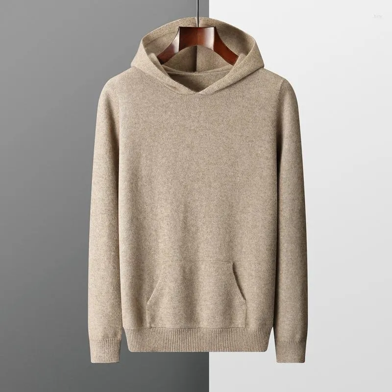 Męskie swetry 2023 Autumn/Winter Cairing Cashmere w dekolcie kolorowy kołnierz z kapturem pullover swobodny oddychający sweter