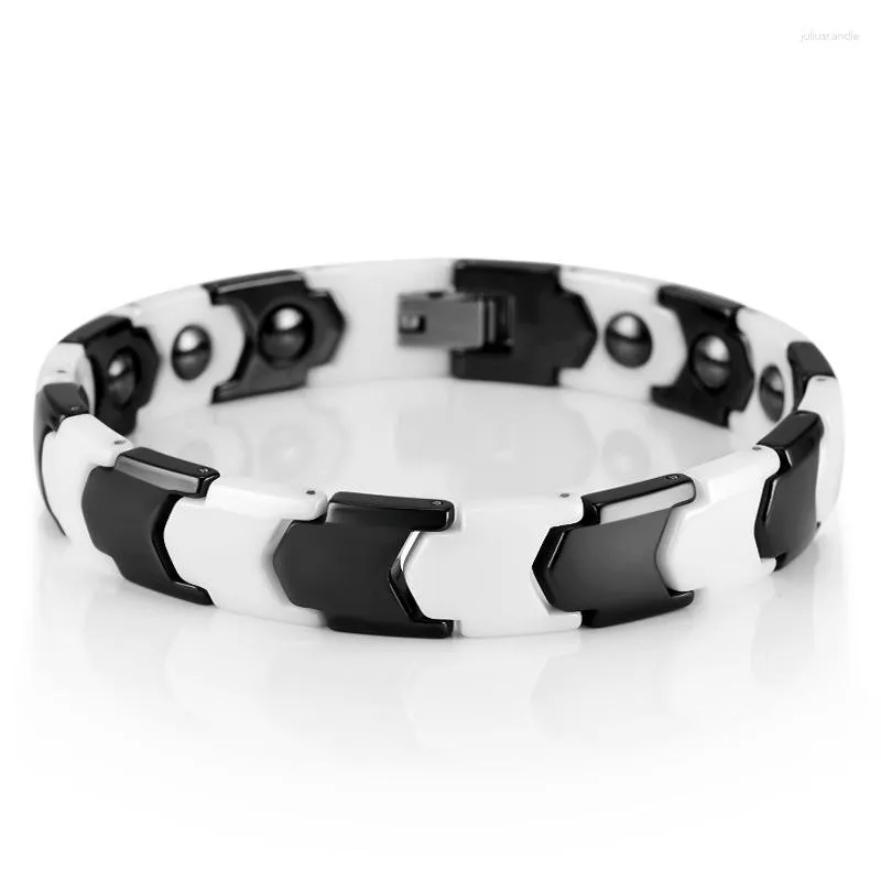 Linkarmbanden 11 mm zwart-witte keramische magneet heren armband verstelbare anti-straling