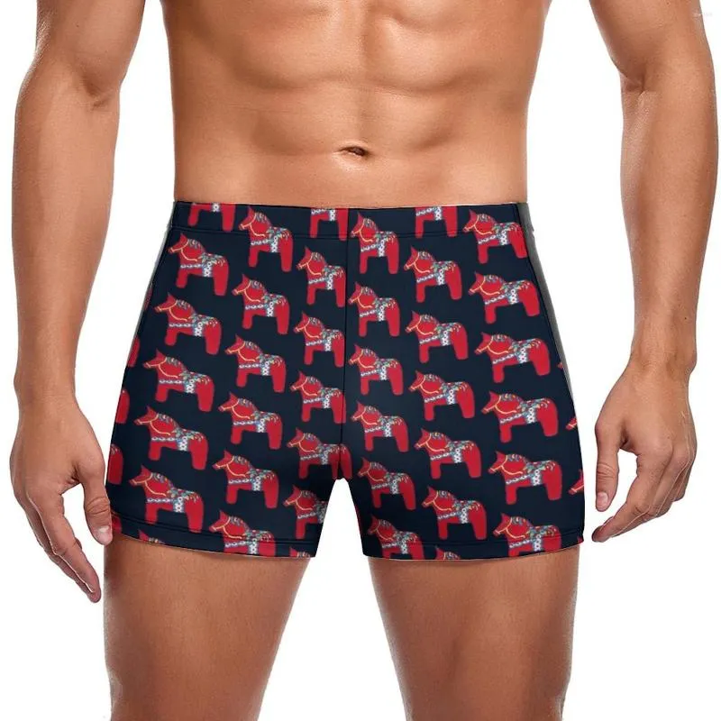 Men's Swimwear Dala Horse Swimming Trunks Retro Animal Print Training Plus Size Swim Shorts Elastic Male Briefs