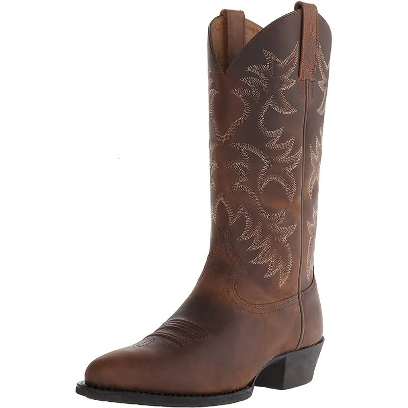 Buty Brown Retro Cowboy Boots Mężczyznę Punkt palec eleganckie buty męskie jesienne modne modne
