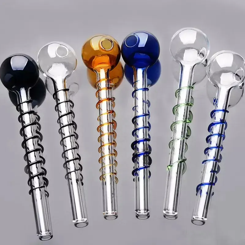 Slim Tube Glass Oil Burners Pipes Smoking Pipes Hand Blow Round Head