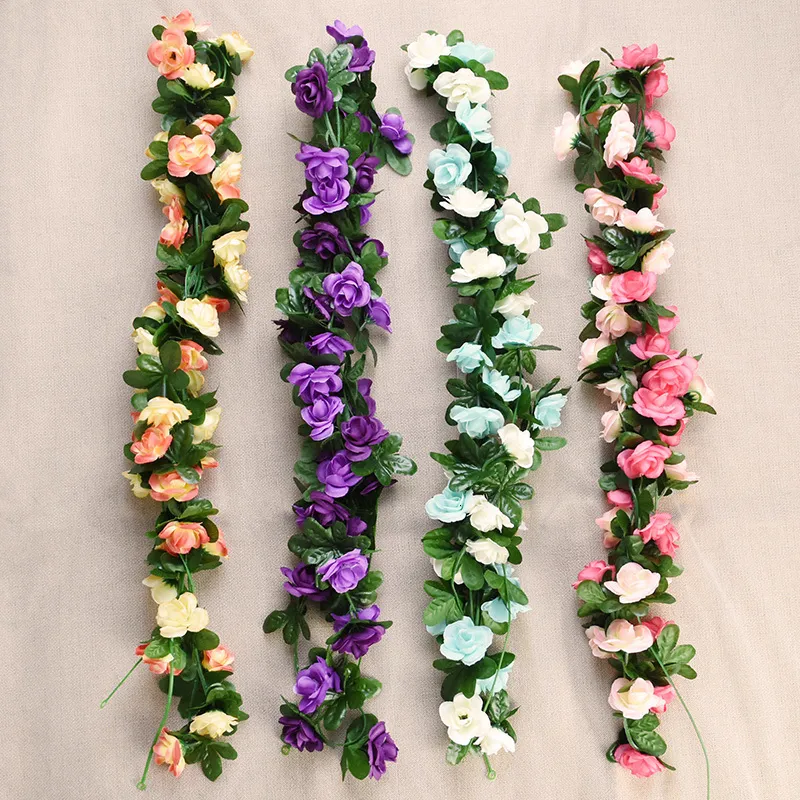 String Greenery Silk Artificial Flowers And Greenery Rose Vine With Green Leaves ...