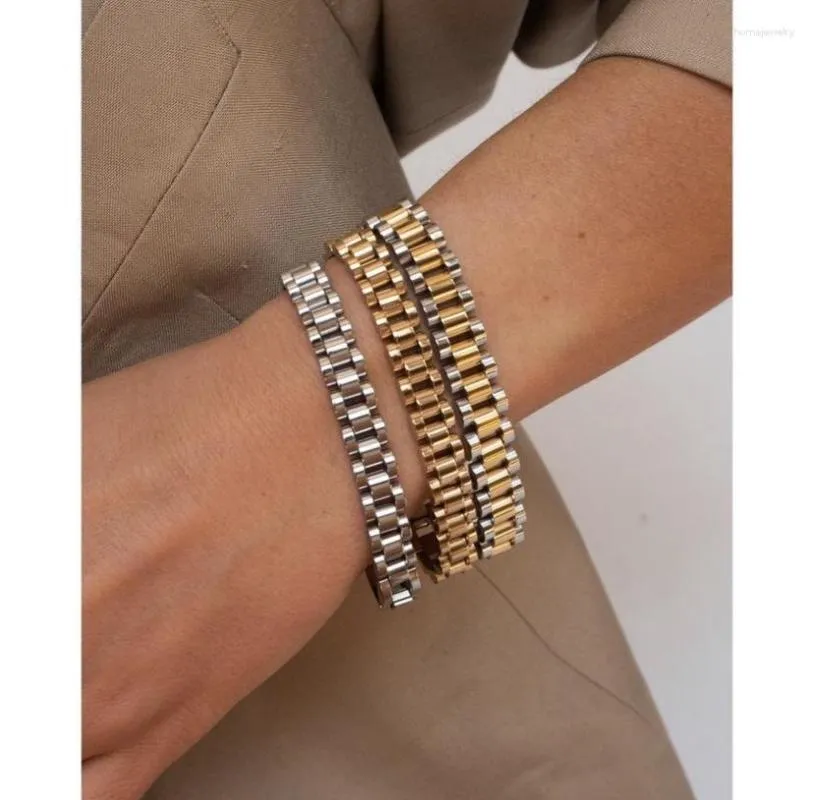 LINK BRACELETS Mulheres Jóias de aço inoxidável Pavimentação Pavimentação Strap Declaração de titânio Vestido chique chique Japão Coréia do Sul Ins moda