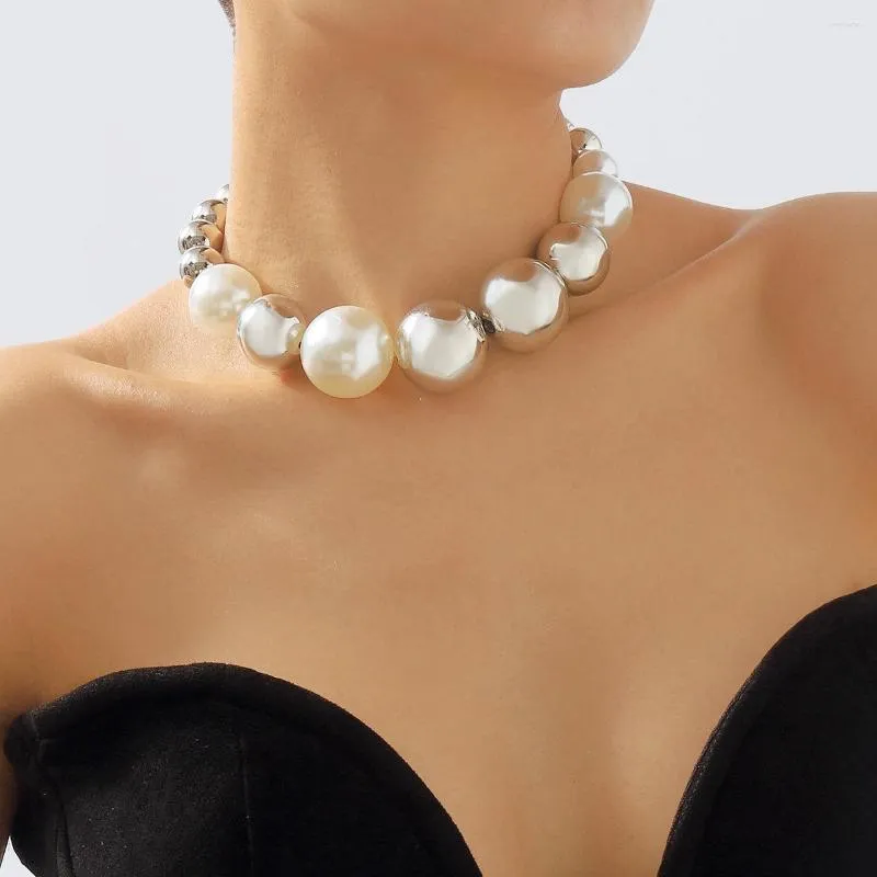 Choker Imitation Pearl Necklace For Women Big Beads Statement Jewelry Bride Party Fashion Beaded Accessories