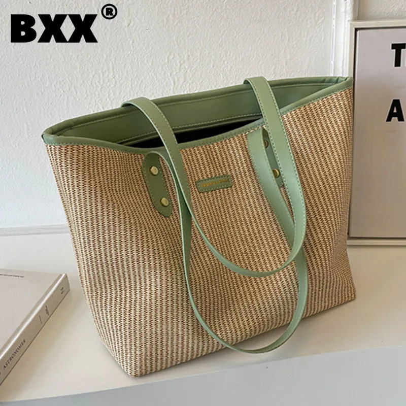 Bolsas de noite Bxx fêmea de palha única de ombro grande zíper sólido Moda macia Bolsas de viagem de lazer natural 2023 8CY357 230812