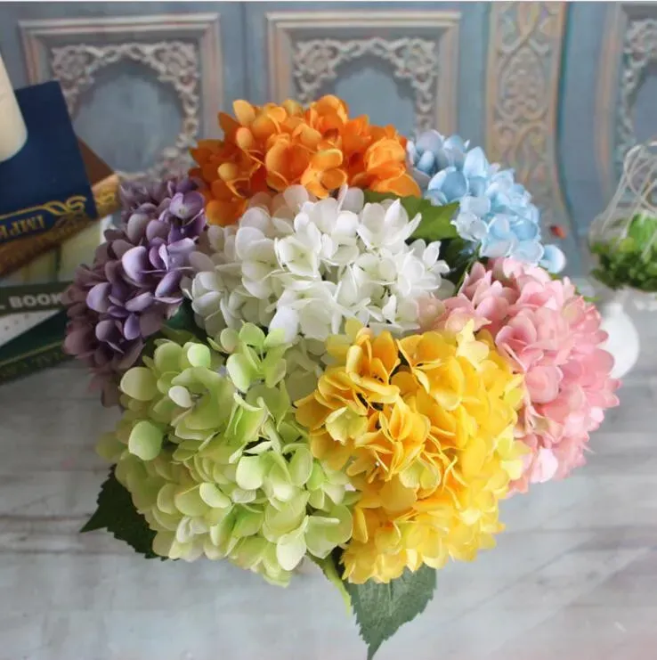 Artificial Hydrangea Flower Head 47cm Fake Silk Single Real Touch Hydrangeas for Wedding Centerpieces Home Party Decorative Flowers