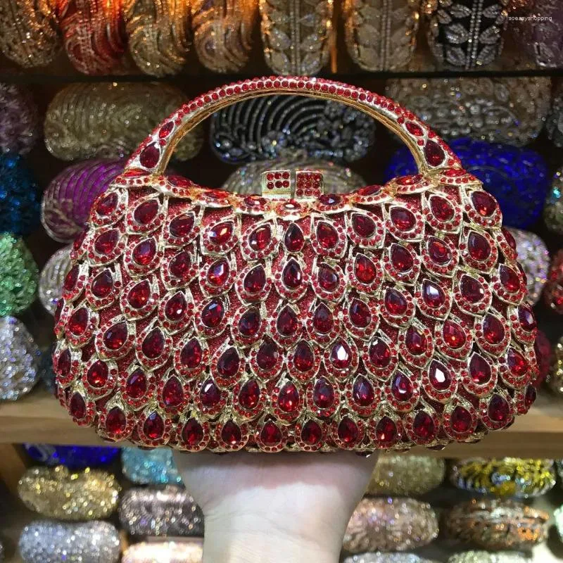 Evening Bags Wholesale Crystals 10 Colors Red Clutch Purse Messenger Clutches Women Bridal Bag Wedding Party Handbags