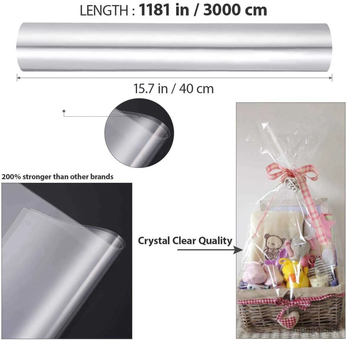 Embrulhar presente cleiophane wrap roll engrosse transparente longa filme embrulhamentos para flores cesto de buquê de buquê embalando papel de embalagem R230814