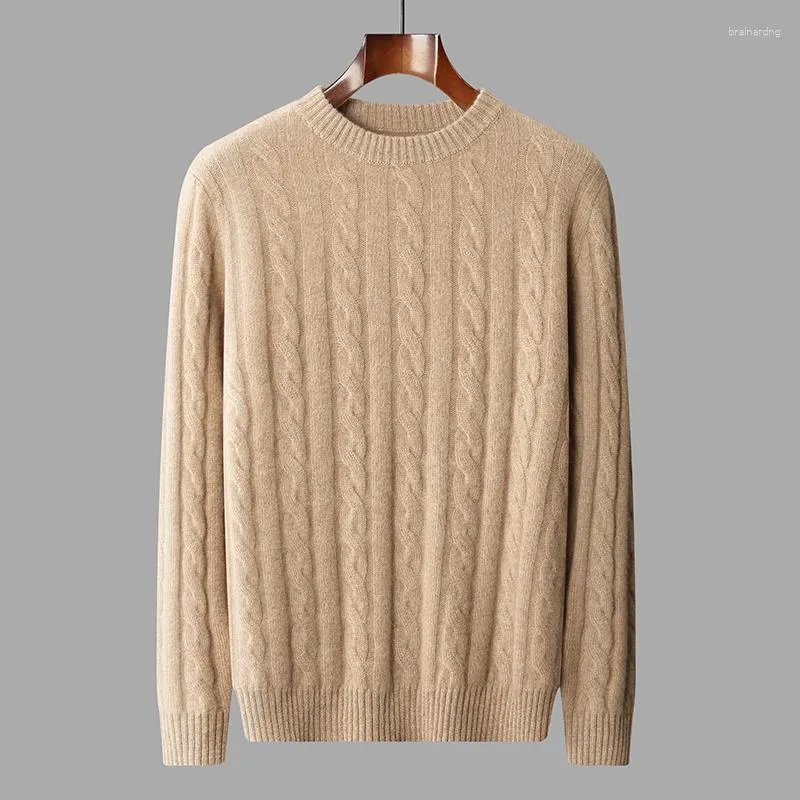 Męskie swetry jesień/zima czysta kaszmirowa odzież okrągła szyja solidne skręcone pulower kwiatowy prosty i ciepły sweter