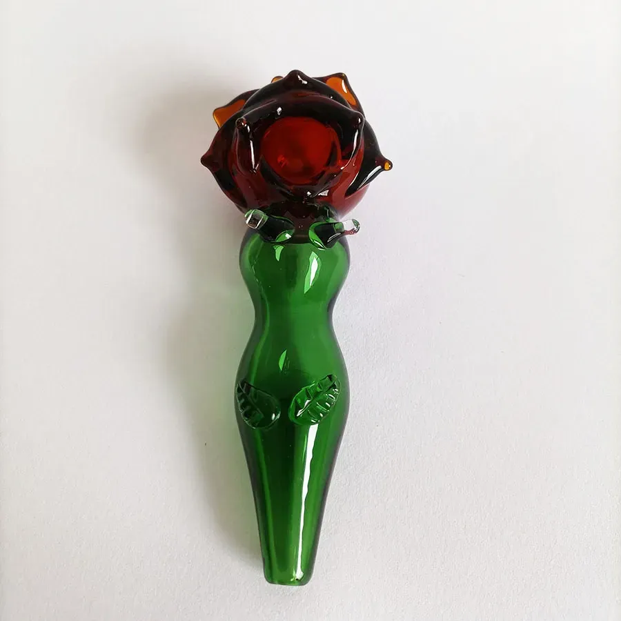 2023Factory Sale Glass Hand Pipe New Red Rose Thick Smoking Pipes Tobocco Spoon Burner 5.5inch Length