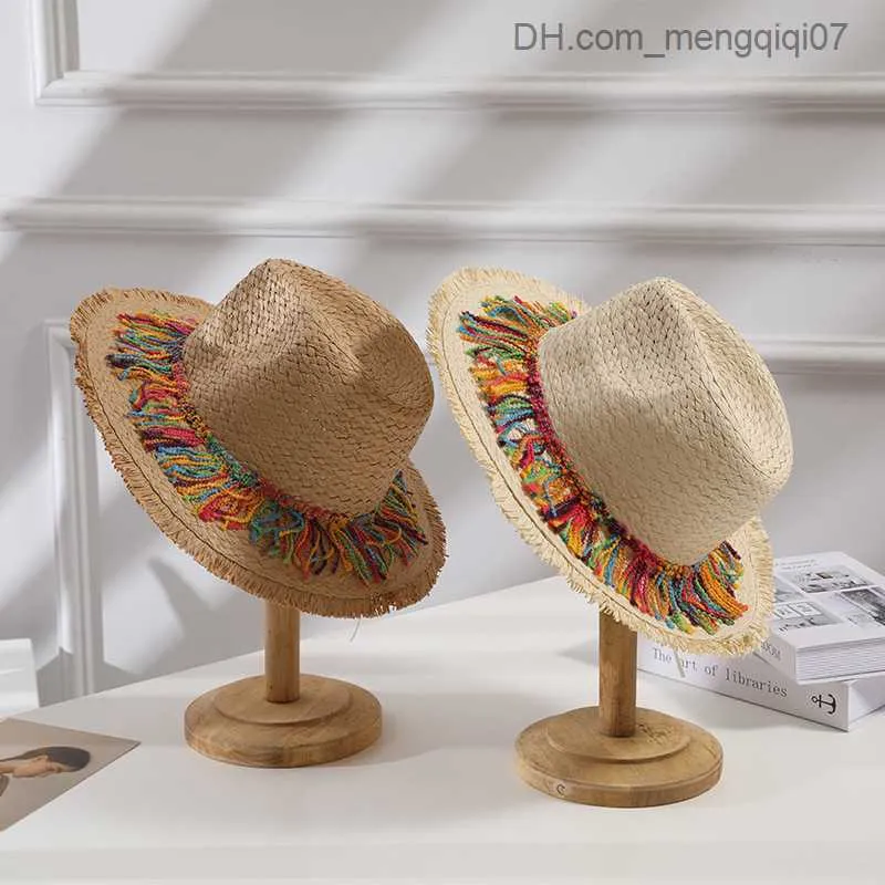 Kapaklar Şapkalar Plaj şapkası Kadınlar Yaz Tatil Plajı Hip Hasar Ebeveynler ve Çocuk Hip Şapkası Güneş Işığı bohem tarzı püskül üst şapka çocuk şapkası Z230815