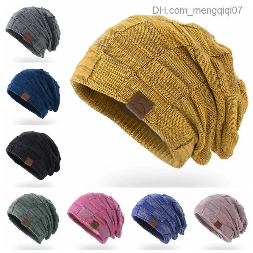 Kaps hattar vinterhatt varm extra stor utomhus stickad hatt herr ull korrugerad hatt avslappnad stretch virkning herr hatt z230815