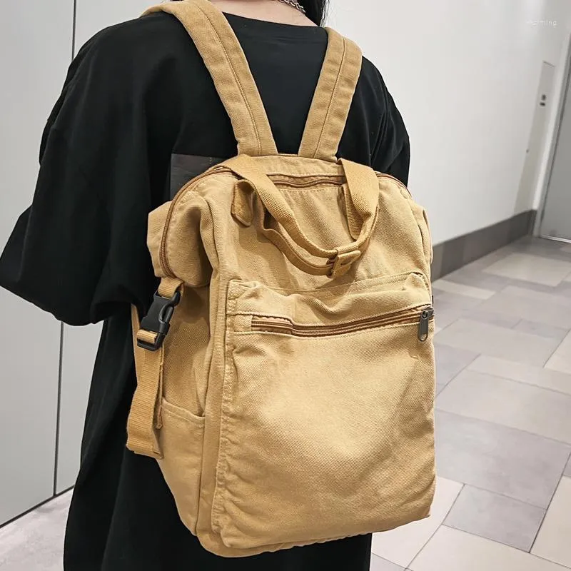 Rucksack DCIMOR FODEMED WASCHED CANVAs Backappack Männer und Frauen Ringschnallen Reisetasche Hochwertige Vintage Schoolbag für College -Student